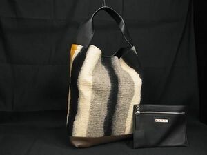 1 иен # прекрасный товар # MARNI Marni шерсть × кожа сумка имеется ручная сумочка большая сумка женский женский слоновая кость серия AW4967