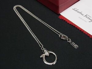 1円 ■極美品■ Salvatore Ferragamo フェラガモ ガンチーニ ラインストーン ネックレス ペンダント アクセサリー シルバー系 FD1576