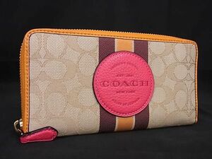 1円 ■新品同様■ COACH コーチ シグネチャー キャンバス ラウンドファスナー 二つ折り 長財布 ウォレット 札入れ 小銭入れ FD1244