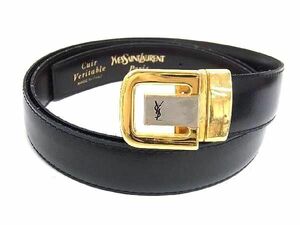 1円 ■美品■ YVESSAINTLAURENT イヴサンローラン レザー リバーシブル ゴールド金具 シルバー金具 ベルト ブラック系×ブラウン系 FD1836