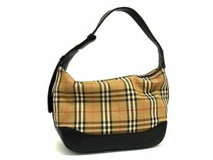 1円 BURBERRY バーバリー ノバチェック キャンバス×レザー ワンショルダーバッグ 肩掛け レディース ブラウン系 AX7565