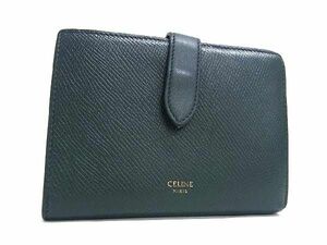 1 jpy CELINE Celine medium strap wallet leather folding twice purse change purse .. inserting card inserting dark green series FD1653