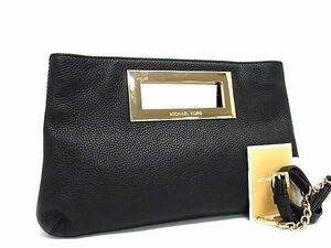 1円 ■美品■ MICHAEL KORS マイケルコース レザー 2WAY ショルダーバッグ クラッチバッグ 肩掛け レディース ブラック系 FD0319