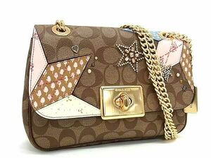 1 jpy # ultimate beautiful goods # COACH Coach F39918 signature PVC chain Star studs Cross body shoulder bag brown group FD0326