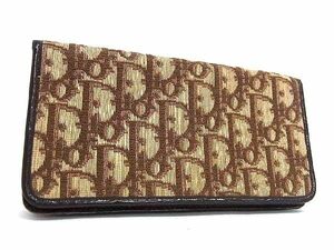1 иен # прекрасный товар # ChristianDior Dior Vintage Toro ta- парусина складывающийся пополам длинный кошелек бумажник . inserting оттенок коричневого AX7664