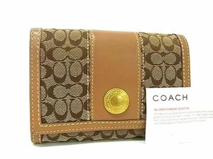 ■美品■ COACH コーチ ミニシグネチャー キャンバス×レザー 二つ折り 財布 ウォレット 札入れ 小銭入れ ブラウン系 DE7233