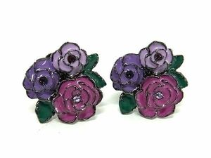 # as good as new # ANNASUI Anna Sui flower flower rhinestone clip type earrings accessory lady's purple series DE6564