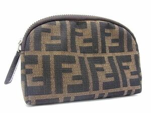 ■美品■ FENDI フェンディ ズッカ柄 キャンバス ポーチ マルチケース 小物入れ レディース メンズ ブラウン系 DE8291