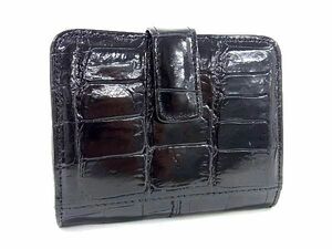BONIA ボニア クロコダイル型押しレザー 二つ折り 財布 ウォレット 札入れ カード入れ メンズ レディース ブラック系 DD4910