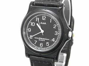 ■不動品■ SEIKO セイコー ALBA アルバ レザー クォーツ 5気圧防水 腕時計 ウォッチ メンズ レディース ブラック系 DD7667
