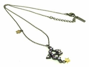 ■美品■ ANNASUI アナスイ ラインストーン 弓矢 アロー ネックレス ペンダント アクセサリー ブラック系×マルチカラー DD7231