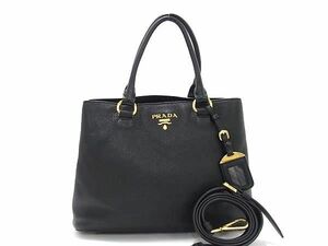 1円 ■美品■ PRADA プラダ レザー 2WAY トートバッグ ショルダーバッグ 肩掛けかばん レディース ブラック系 AZ3977