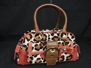 1円 ■美品■ COACH コーチ 8A34 ハラコ×スエード×レザー レオパード ヒョウ柄 ハンドバッグ トート レディース アイボリー系 BL1080