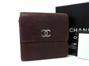 1円 CHANEL シャネル ココマーク カメリア レザー 二つ折り 財布 ウォレット 小銭入れ 札入れ レディース ボルドー系 FD1664