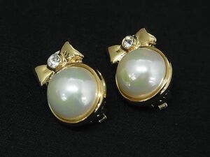 ■美品■ NINA RICCI ニナリッチ パール リボン クリップ式 イヤリング アクセサリー レディース ゴールド系 DD1471