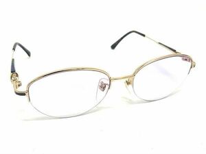■美品■ YVESSAINTLAURENT イヴサンローラン 30‐0049 度入り メガネ 眼鏡 めがね レディース メンズ ゴールド系×ネイビー系 DE7547
