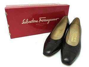 Salvatore Ferragamo フェラガモ レザー×型押しレザー ヒール 表記サイズ 5 1/2(約23.0cm) 靴 シューズ ブラウン系 DD7191