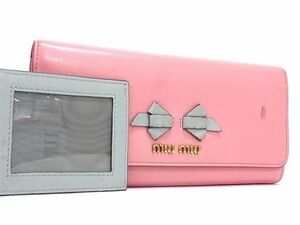 miumiu ミュウミュウ レザー リボン 二つ折り 長財布 ウォレット 札入れ 小銭入れ レディース ピンク系 DD6965