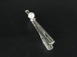 MIKIMOTO ミキモト 本真珠 アコヤ真珠 パール 約6mm ネクタイピン タイピン タイクリップ メンズ シルバー系 DD5824