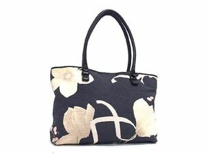 1 jpy Salvatore Ferragamo Ferragamo canvas × leather floral print tote bag shoulder shoulder .. dark gray series × multicolor BF8354