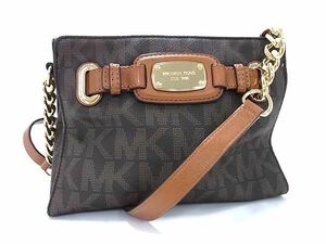 1円 ■美品■ MICHAEL KORS マイケルコース MK柄 PVC×レザー チェーン ショルダーバッグ クロスボディ ブラウン系 BG8895