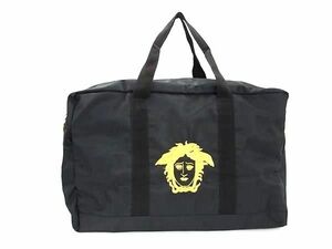 1円 ■美品■ GIANNI VERSACE ジャンニ ヴェルサーチ メデューサ ナイロン×キャンバス ハンドバッグ トート ブラック系 BG8828