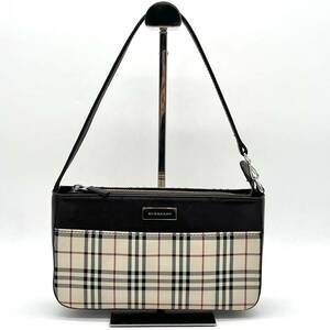 1 jpy beautiful goods BURBERRY Burberry noba check canvas leather one shoulder accessory pouch handbag Brown 