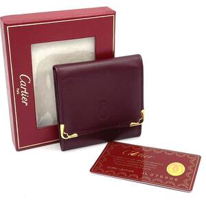 1 jpy unused storage goods Cartier Cartier Must line car f leather bordeaux coin case change purse . purse 