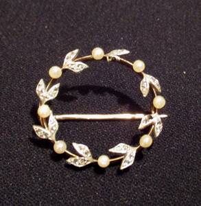 * antique dia / pearl 9KWG|YG. brooch Europe 1930 year about 