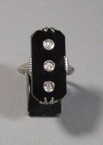 * Vintage 18KWG. onyx / diamond ring 1930 year about ^_^