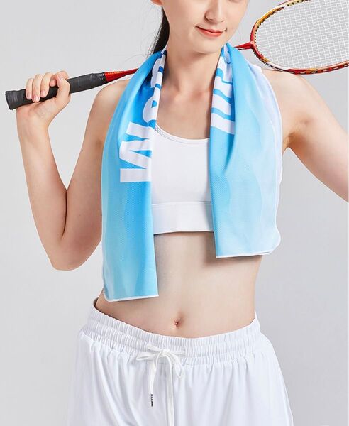 冷感タオル 30X100cm 洗える クールタオル 冷たい 熱中症対策 男女兼用 (ブルー)