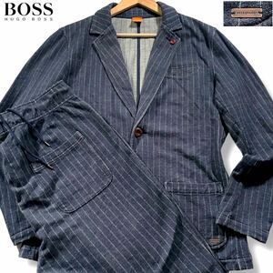 極美品/XLサイズ●ヒューゴボス ジャージ風 セットアップ スーツ ストレッチ HUGO BOSS アンコン ジャケット コットン ストライプ ロゴ金具