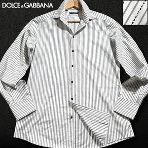  unused class /L size * Dolce & Gabbana long sleeve shirt feather weave Logo stripe DOLCE&GABBANA GOLD white Logo total pattern overflow feeling of luxury 