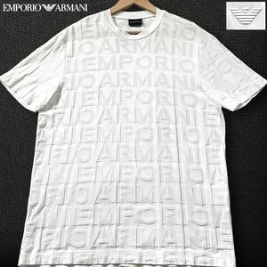 未使用級/XLサイズ●エンポリオ アルマーニ 半袖Tシャツ クルーネック EMPORIO ARMANI ストレッチ ロゴ型押し 総柄 凸凹 3D風 イーグルロゴ