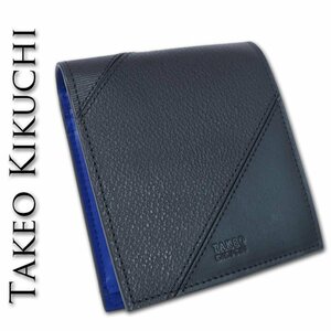 タケオキクチ TAKEO KIKUCHI ブロッキング 二つ折り財布 メンズ ブラック 黒 新品 正規品 牛革 本革 レザー