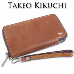 タケオキクチ TAKEO KIKUCHI 牛革 ラウンドファスナー 長財布 スマートウォレット メンズ ブラウン 新品 正規品 アンティーク エイジング