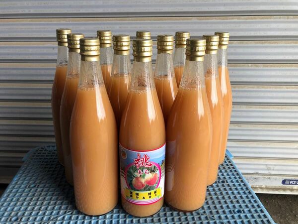 農家直送　桃ジュース　果汁60% 800ml 12本箱入り　たまき　あかつき　なつっこ　長野県産