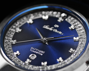 超硬タングステン&セラミック＆CZダイヤ&サファイヤクリスタル 豪華腕時計BLUE メンズ