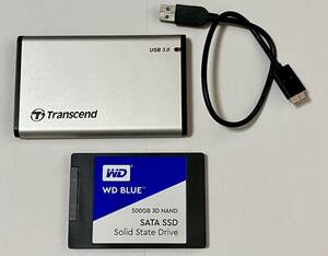★外付けSSDアルミケース（Transcend）＋WD BULE SSD 500GB（Western Digital）