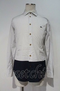 【USED】Vivienne Westwood MAN / オーブ刺繍2カラーシャツ 46 グレーXネイビー 【中古】 I-24-02-17-024-bl-HD-ZI