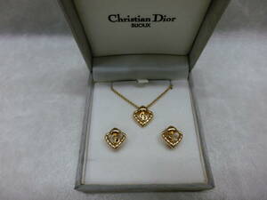 #31538 Christian Dior クリスチャンディオール GP CDロゴ ネックレス/イヤリング セット ゴールドカラー ケース付き