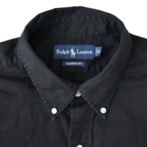 ブラック 90s ビンテージ Ralph Lauren ラルフローレン ボタンダウン シャツ ショートスリーブ 半袖 黒 size.XL 