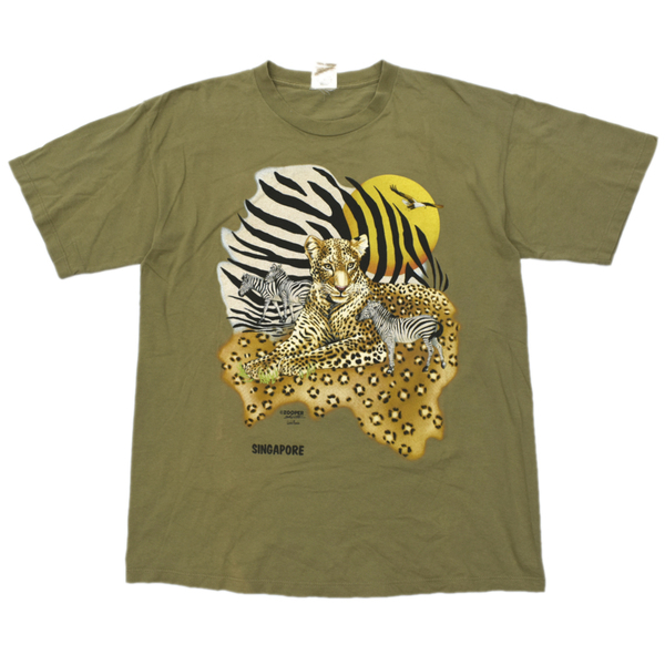 90s USA製 ビンテージ ZOOPER アニマル アート Tシャツ size.XL 動物園 豹 レオパード シマウマ 