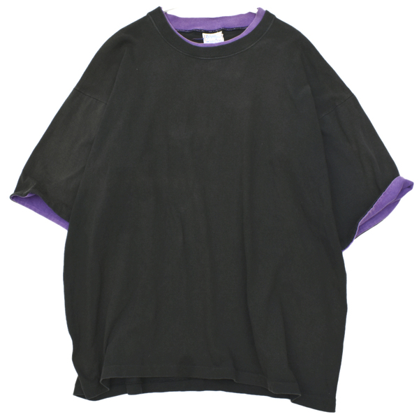 レア 90s USA製 ビンテージ premier sport wear Wフェイス Tシャツ 黒 ブラック × パープル size.XL相当 ソリッド 無地
