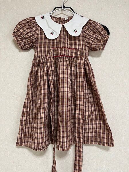 韓国子供服M さくらんぼギンガムチェックワンピース