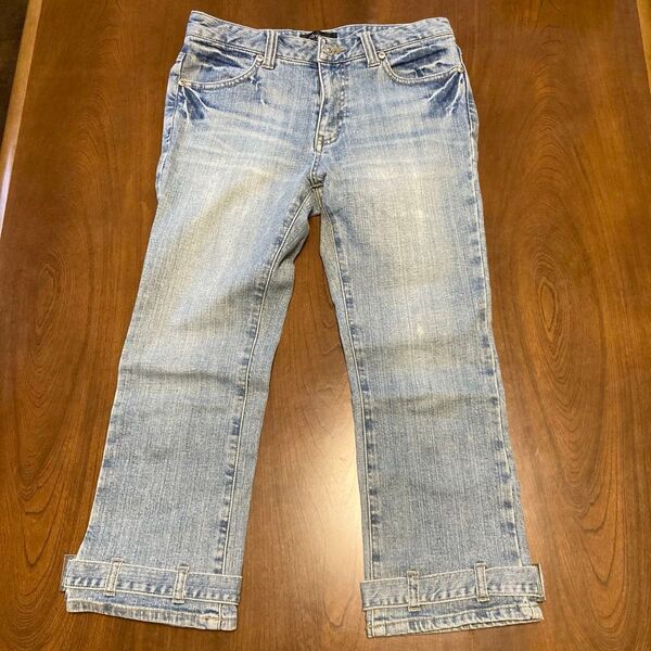 クロップドパンツ 61 ライトブルー デニム デザインパンツ レース 裾飾り