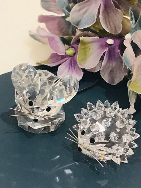 ◆スワロフスキー◆クリスタルの美しい煌めき♪ ハリネズミ&ネズミ 2匹セット◆