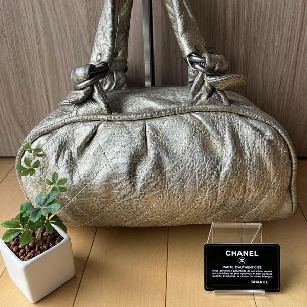 CHANEL ワイルドステッチ ヴィンテージ シャンパンシルバー ハンドバッグ シャネル