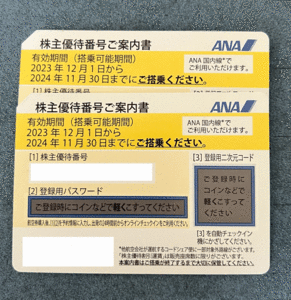 ANA株主優待券☆2枚１セット 2024年 11月30日まで【番号通知可】