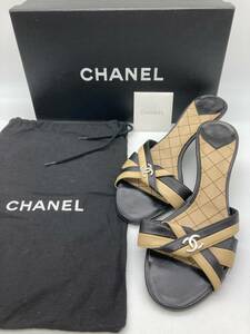 【size36】シャネル CHANEL ココマーク バイカラー ミュール サンダル キルトステッチ ビンテージ ロゴ シューズ袋 ハイブランド 正規品 靴